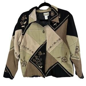 Vintage Y2K Coldwater Creek Multicolored Embroidered Mixed Material Jacket M